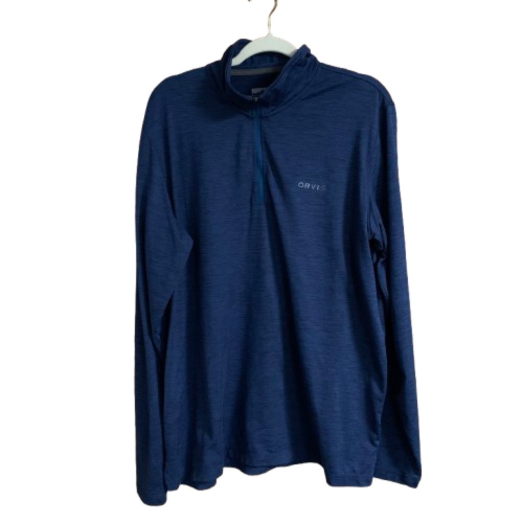 Orvis Performance Men's 1/4 Zip Navy Blue Large Pullover Long Sleeve Shirt Euc